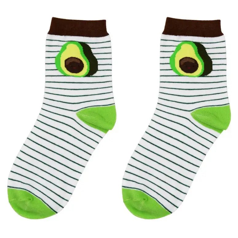 Cute Avocado Socks with Kawaii Face and Striped Design - Cosparty