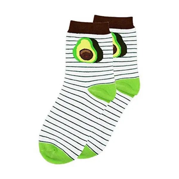 Cute Avocado Socks with Kawaii Face and Striped Design - Cosparty