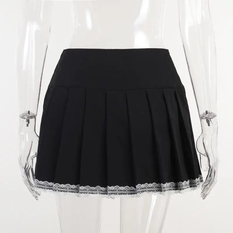 Cute Black Corset Skirt with Lace - Up Sides and Ruffled Hem - Cosparty