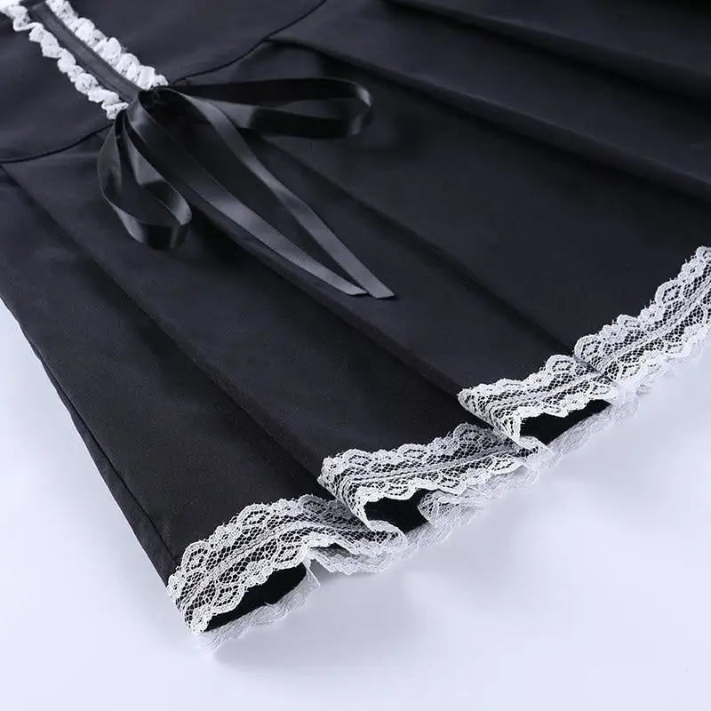 Cute Black Corset Skirt with Lace - Up Sides and Ruffled Hem - Cosparty