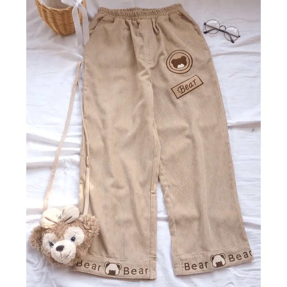 Cute Brown Baby Bear Corduroy Pants for Cottagecore Aesthetic - Cosparty
