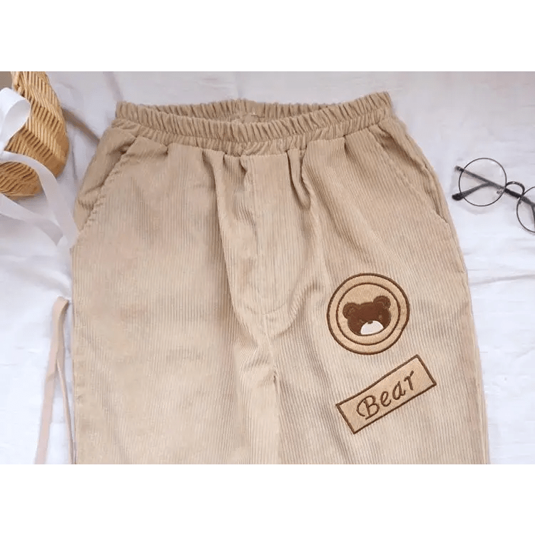 Cute Brown Baby Bear Corduroy Pants for Cottagecore Aesthetic - Cosparty