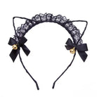 Cute Cat Ear Headband with Gold Bells and Lace Embellishments - Cosparty
