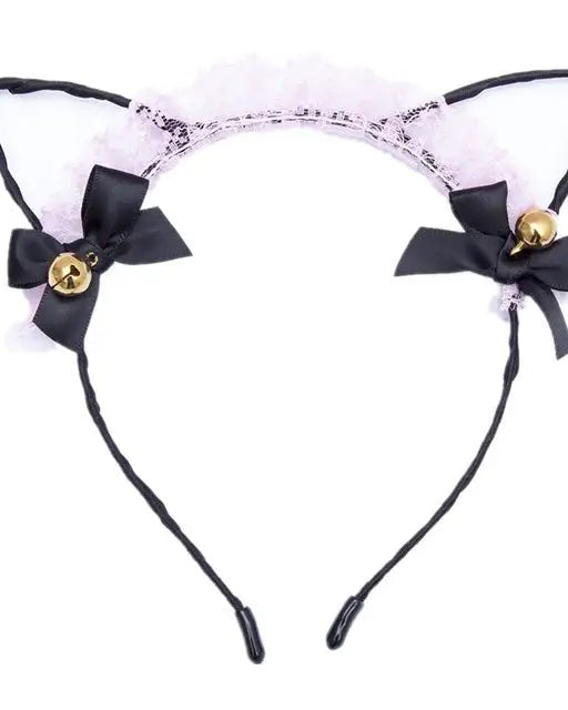 Cute Cat Ear Headband with Gold Bells and Lace Embellishments - Cosparty