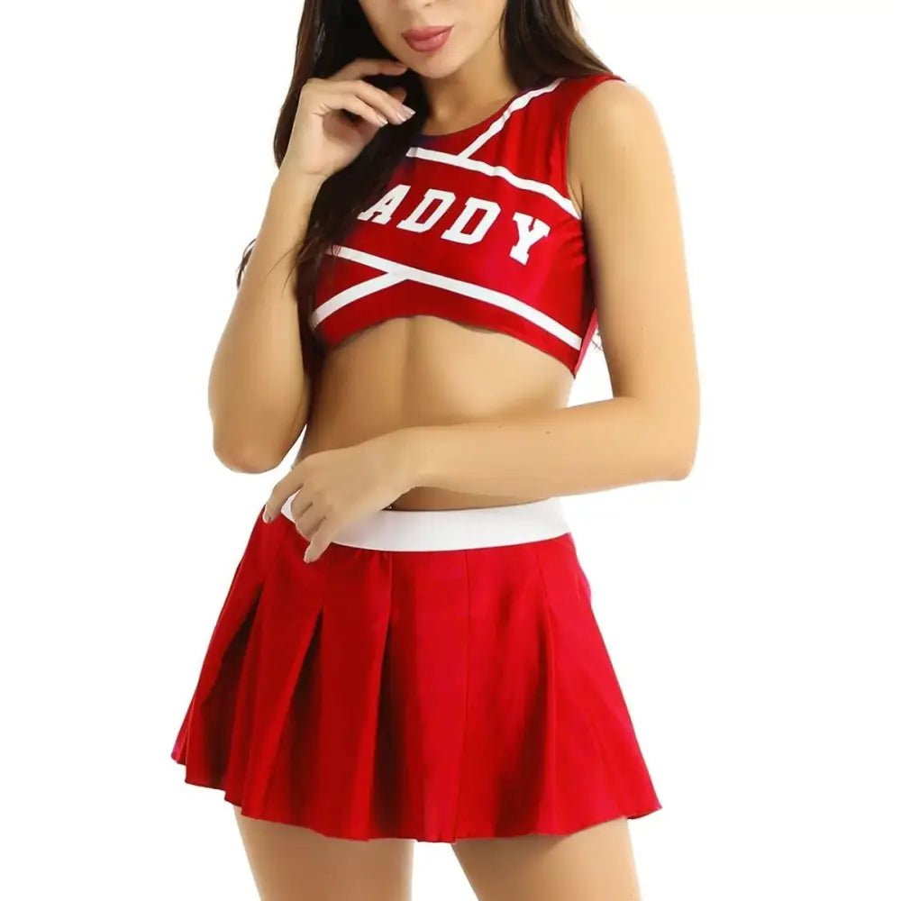 Cute Cheerleader Outfit with Belly Shirt and Matching Skirt - Cosparty