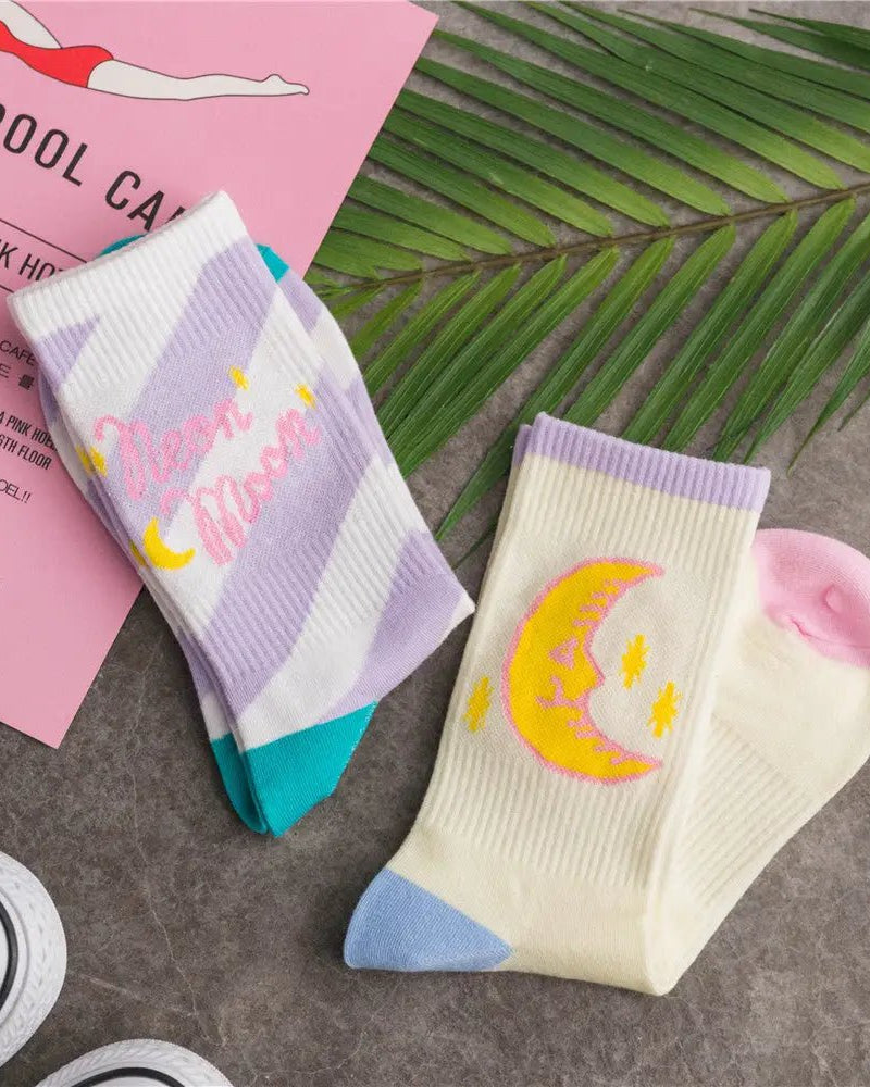 Cute Fairy Kei Moon Socks for Magical Girl Anime Aesthetic - Cosparty