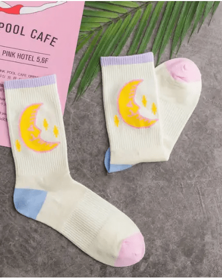 Cute Fairy Kei Moon Socks for Magical Girl Anime Aesthetic - Cosparty
