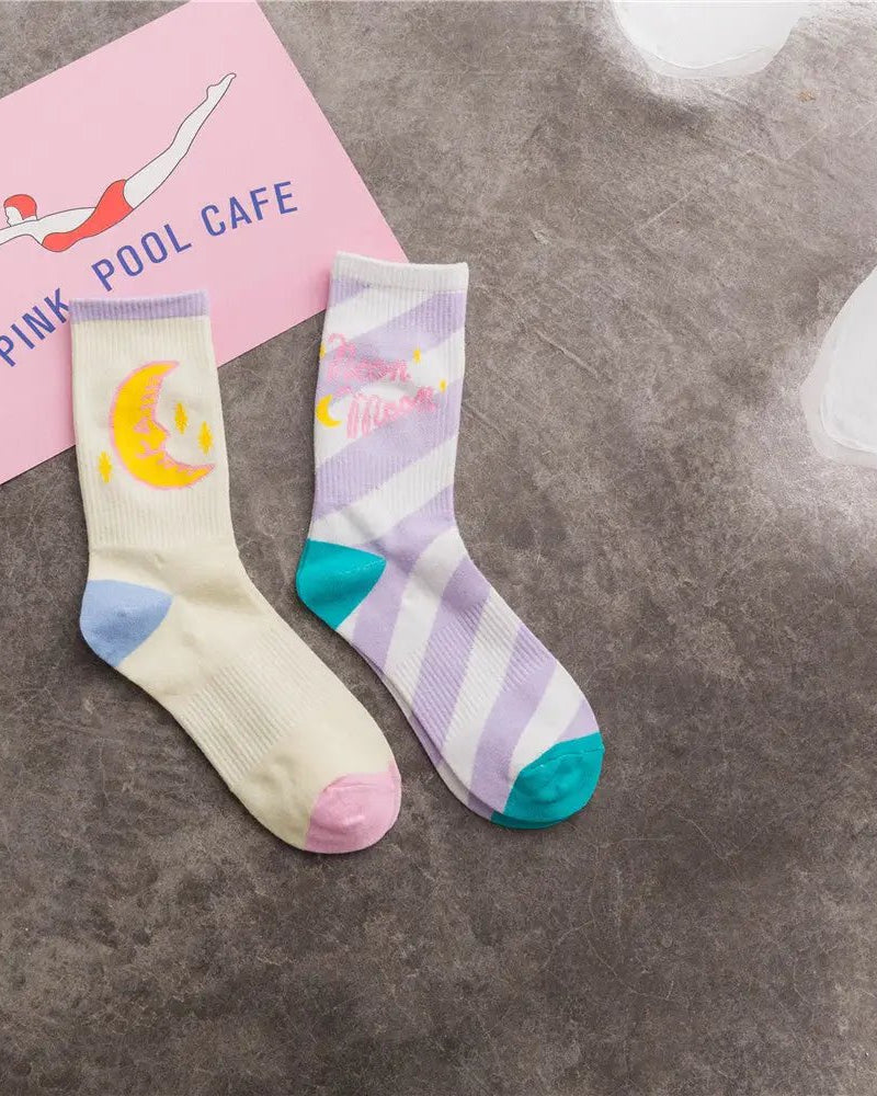 Cute Fairy Kei Moon Socks for Magical Girl Anime Aesthetic - Cosparty