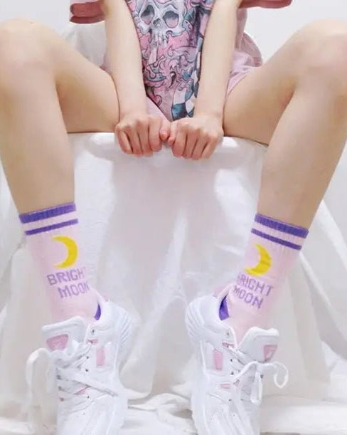 Cute Fairy Kei Moon Socks for Magical Girl Anime Aesthetic - Cosparty