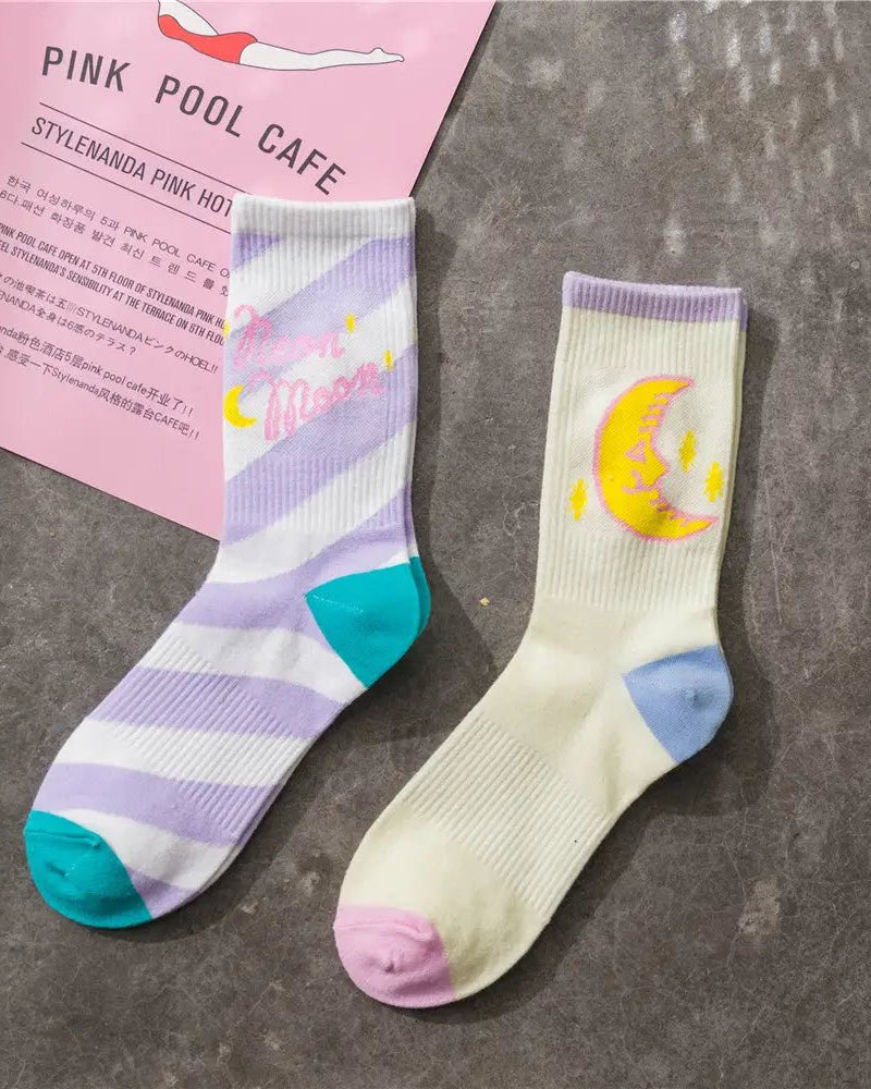 Cute Fairy Kei Moon Socks for Magical Girl Anime Aesthetic - Cosparty