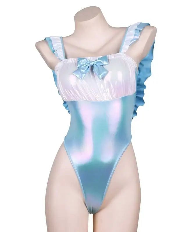 Cute Holographic Blue Maid Adult Jumpsuit for Everyday Wear - Cosparty