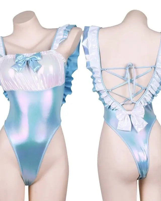 Cute Holographic Blue Maid Adult Jumpsuit for Everyday Wear - Cosparty