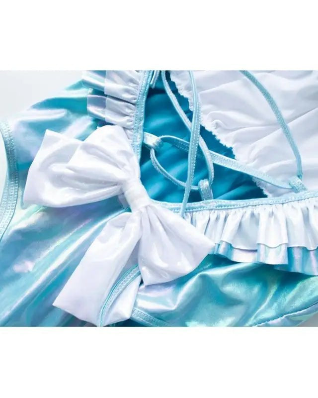 Cute Holographic Blue Maid Adult Jumpsuit for Everyday Wear - Cosparty