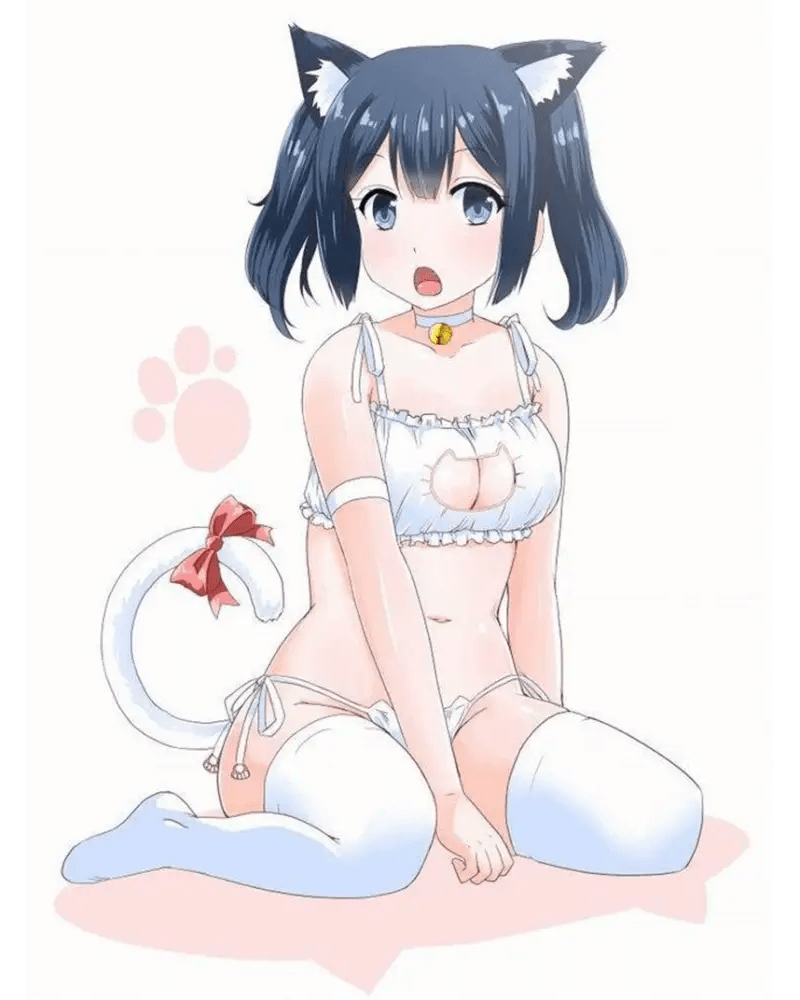 Cute Neko Cat Inspired Lingerie Set with Bikini Bottoms and Accessories - Cosparty