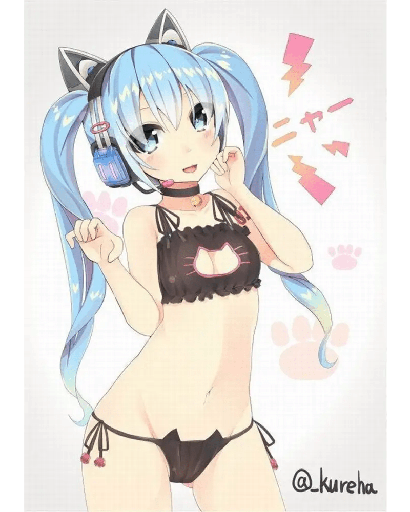 Cute Neko Cat Inspired Lingerie Set with Bikini Bottoms and Accessories - Cosparty