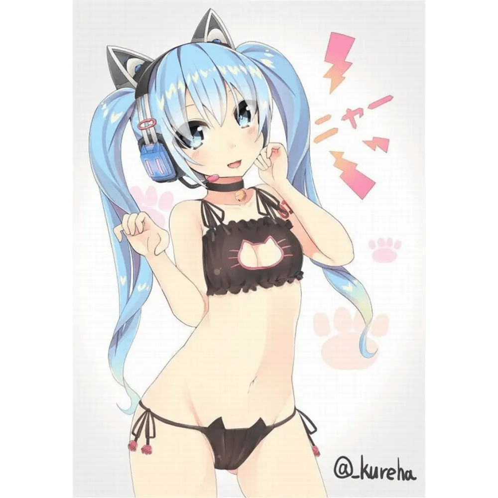 Cute Neko Cat Inspired Lingerie Set with Bikini Bottoms and Accessories - Cosparty