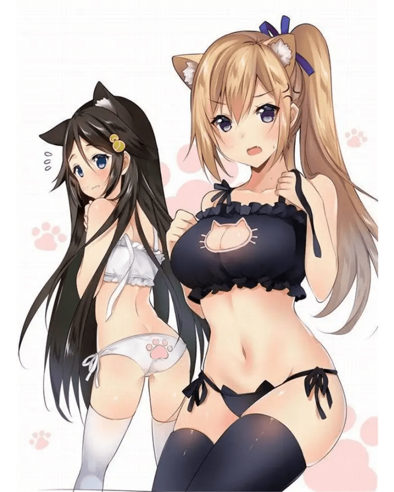 Cute Neko Cat Inspired Lingerie Set with Bikini Bottoms and Accessories - Cosparty