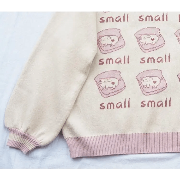 Cute Pig Crewneck Sweater with Hand Embroidery - Cosparty
