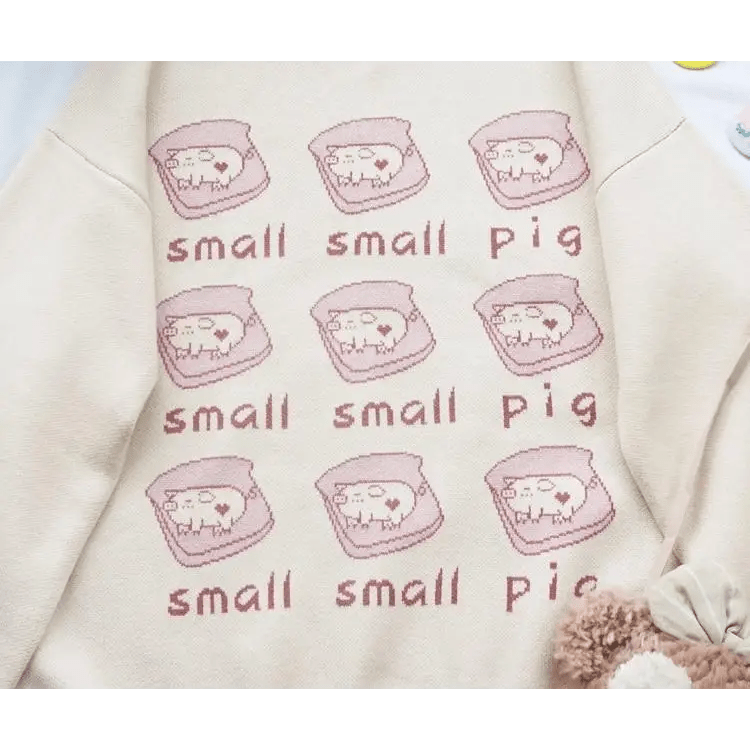 Cute Pig Crewneck Sweater with Hand Embroidery - Cosparty