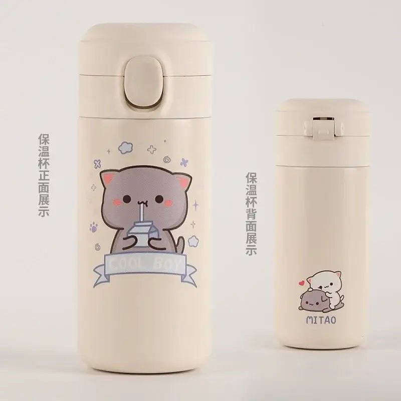 Cute Stainless Teel Dudu & Bubu Bottles in Peach and Goma 360ml - Cosparty