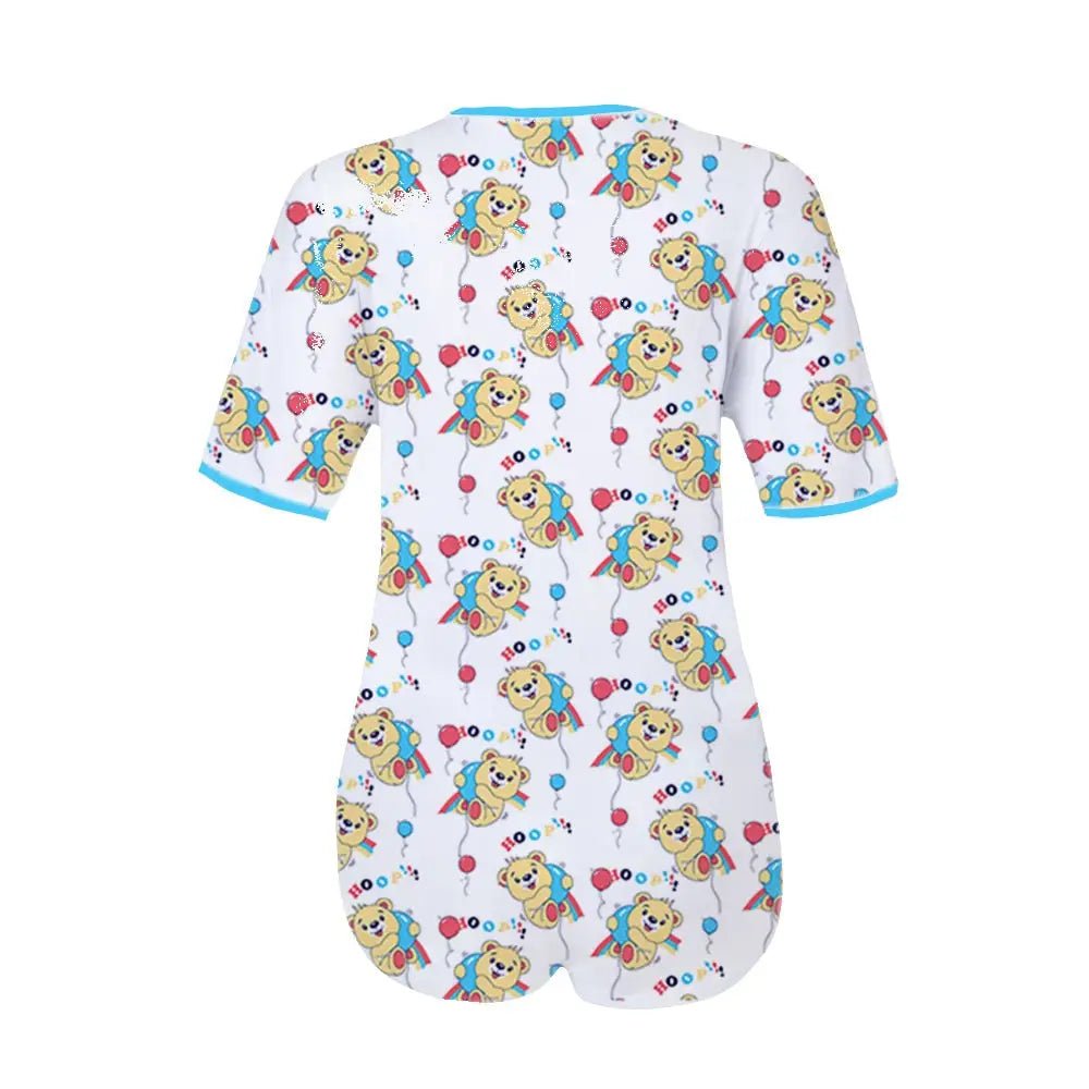 Cute Teddy Bear Adult Onesie with Baby Blue Trim - Cosparty