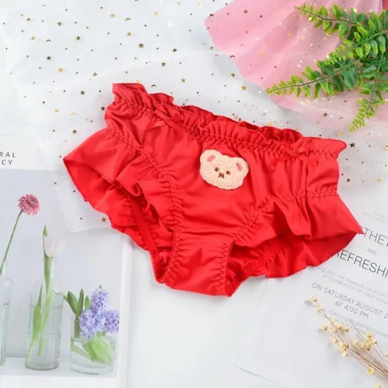 Cute Teddy Bear Panties in Silky Satin with Embroidered Details - Cosparty