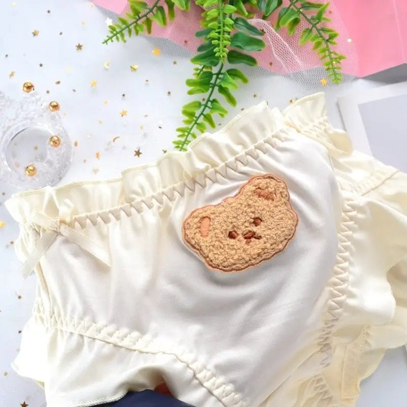 Cute Teddy Bear Panties in Silky Satin with Embroidered Details - Cosparty