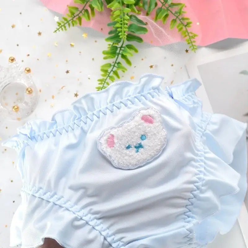 Cute Teddy Bear Panties in Silky Satin with Embroidered Details - Cosparty