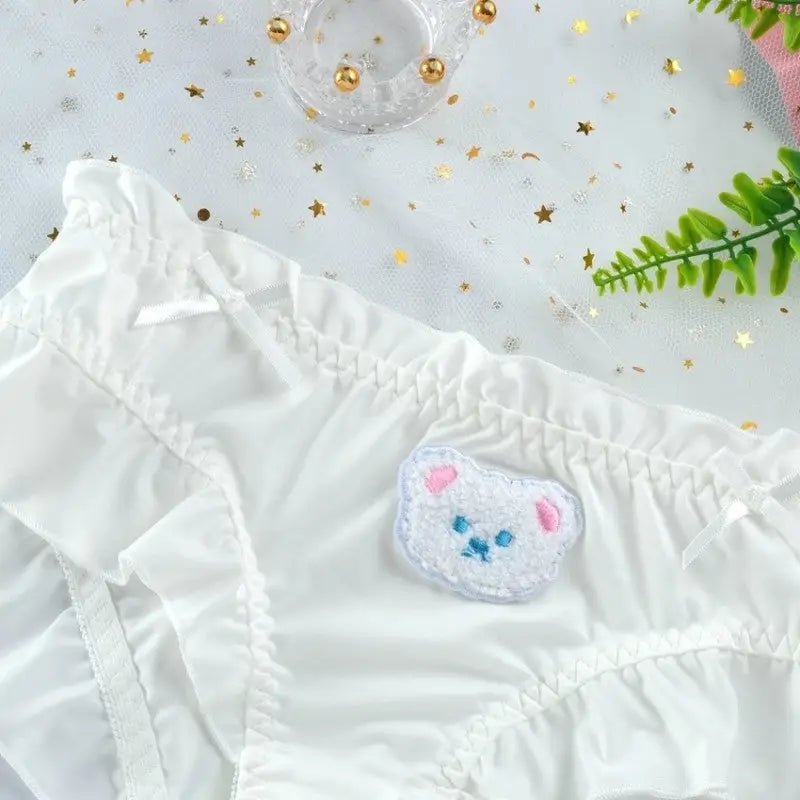 Cute Teddy Bear Panties in Silky Satin with Embroidered Details - Cosparty