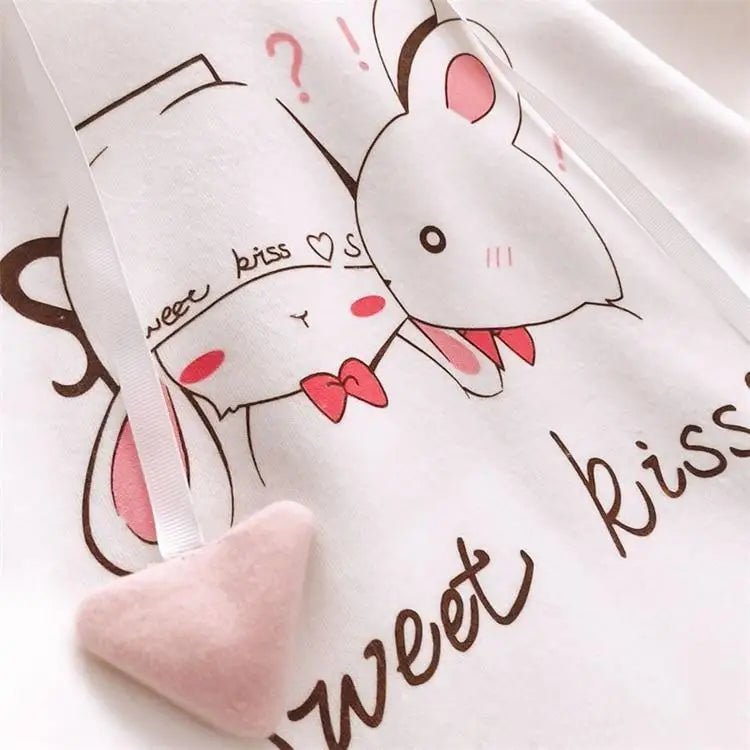 Cute White Baby Kisses Hoodie with Bunny Ears for Kawaii Fashion - Cosparty