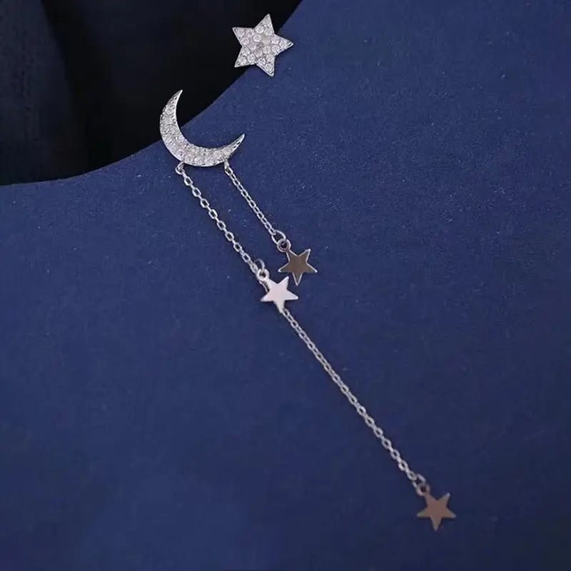 Dainty Crescent Moon Crystal Earrings with Rhinestones and Gems - Cosparty