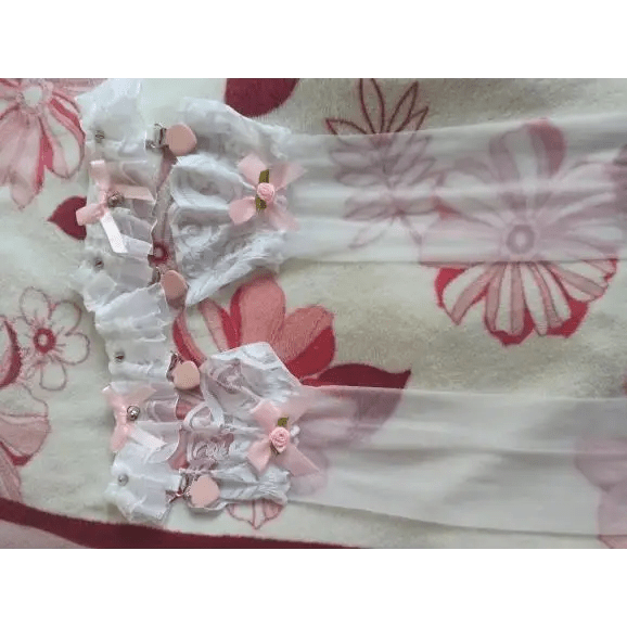 Dainty Vegan Garter Belt with Ruffled Tulle Lace and Pink Hearts - Cosparty