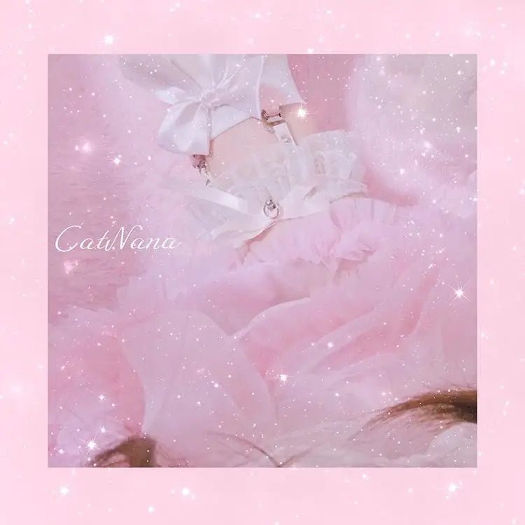 Dainty Vegan Garter Belt with Ruffled Tulle Lace and Pink Hearts - Cosparty