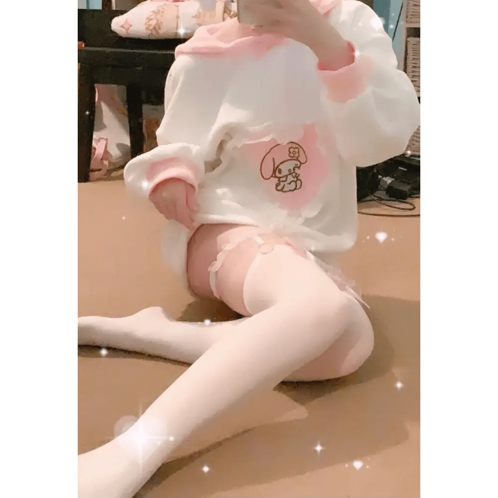 Dainty Vegan Garter Belt with Ruffled Tulle Lace and Pink Hearts - Cosparty