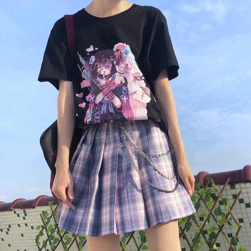 Dark Pastel Goth Oversized Menhera Inspired Tee in Sickly Sweet Style - Cosparty