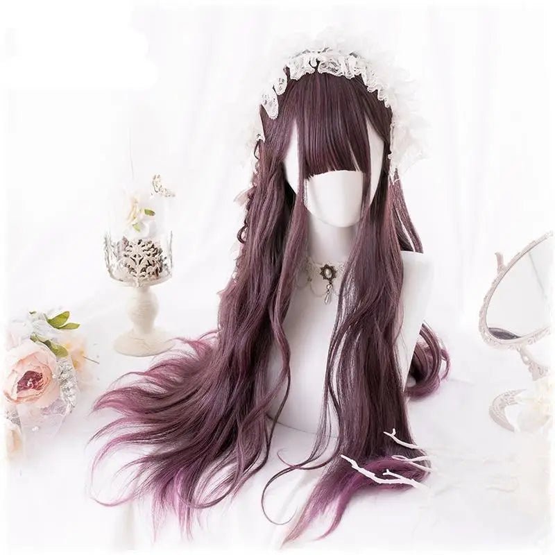 Dark Red Wavy Lolita Wig with Ombre Style and Soft Waves - Cosparty