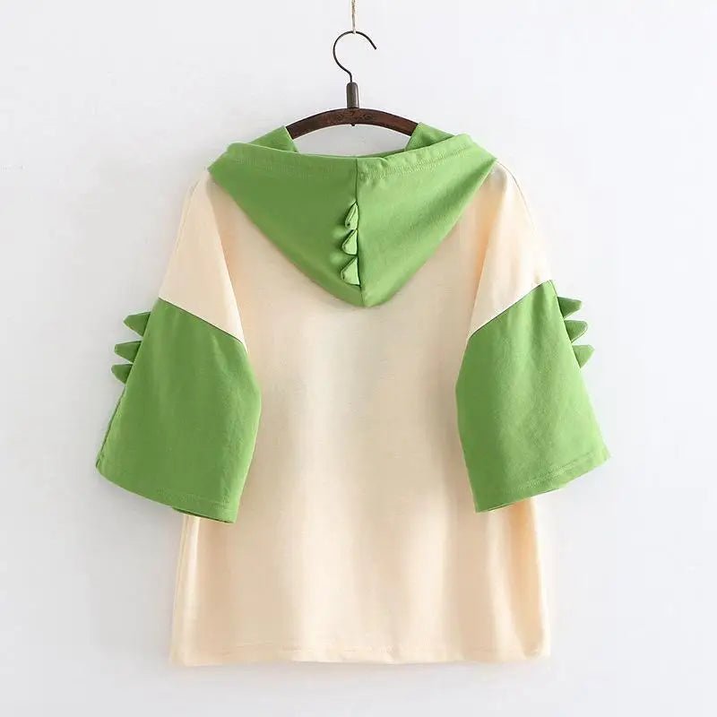 Dino - Green Japanese Inspired Hooded T-Shirt - Cosparty