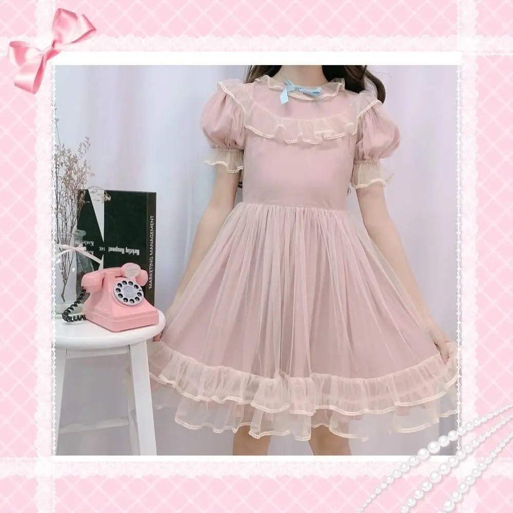 Dusty Pink Fairy Gown with Chiffon Ruffles and Puffed Sleeves - Cosparty