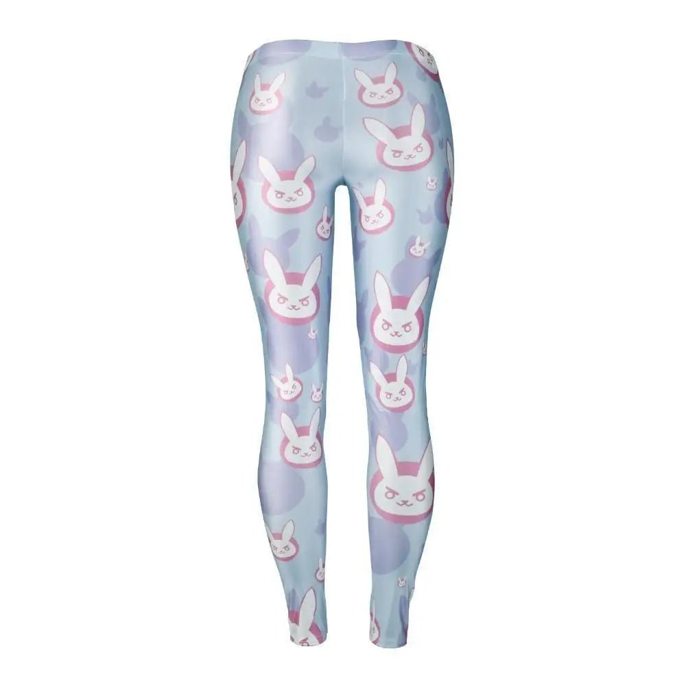 D.va Overwatch Leggings with Play To Win Bunny Print in Pastel Blue - Cosparty