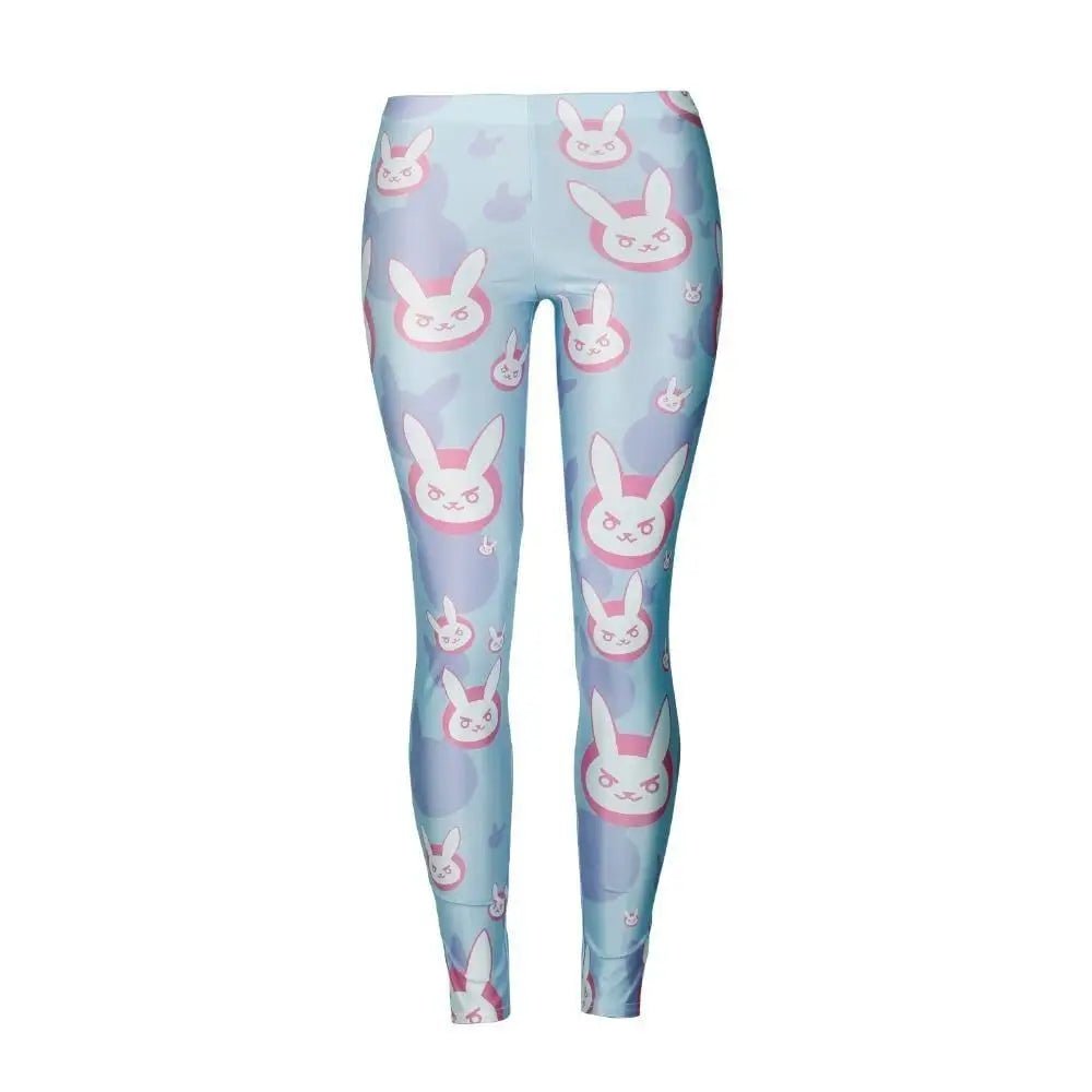D.va Overwatch Leggings with Play To Win Bunny Print in Pastel Blue - Cosparty