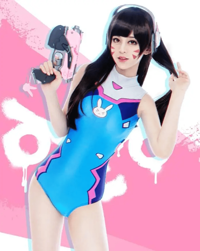 D.Va Overwatch One Piece Swimsuit with Built - in Bra Liner - Cosparty