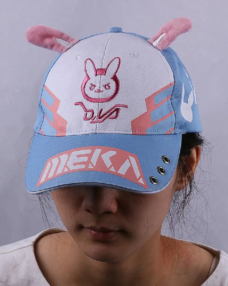 D.Va Overwatch Rabbit Ear Hat with Kawaii Embroidery and Detailing - Cosparty
