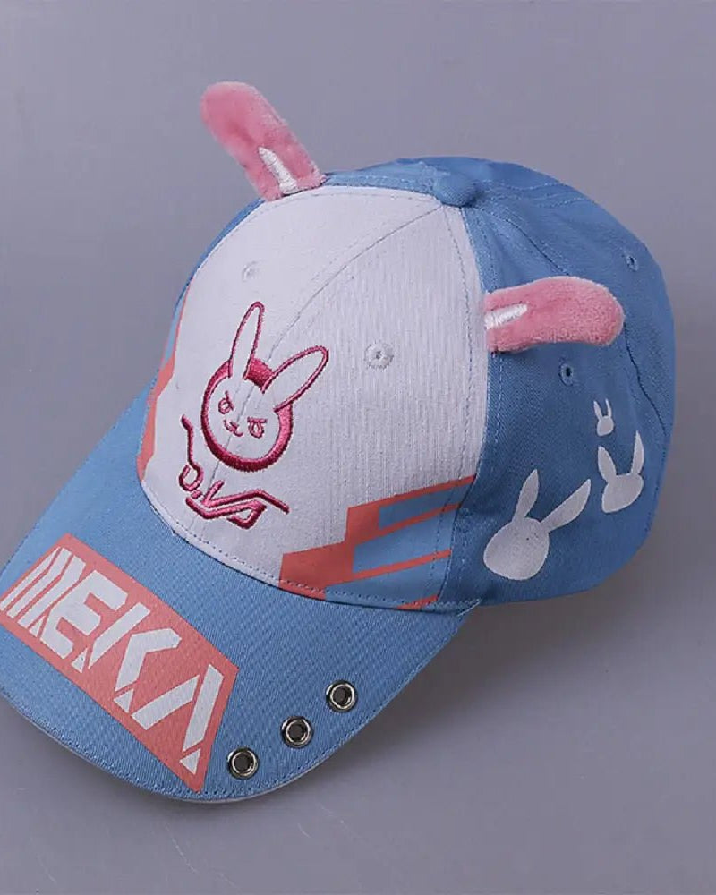 D.Va Overwatch Rabbit Ear Hat with Kawaii Embroidery and Detailing - Cosparty
