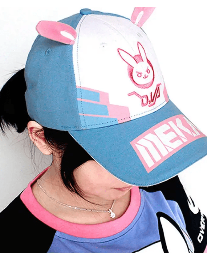 D.Va Overwatch Rabbit Ear Hat with Kawaii Embroidery and Detailing - Cosparty