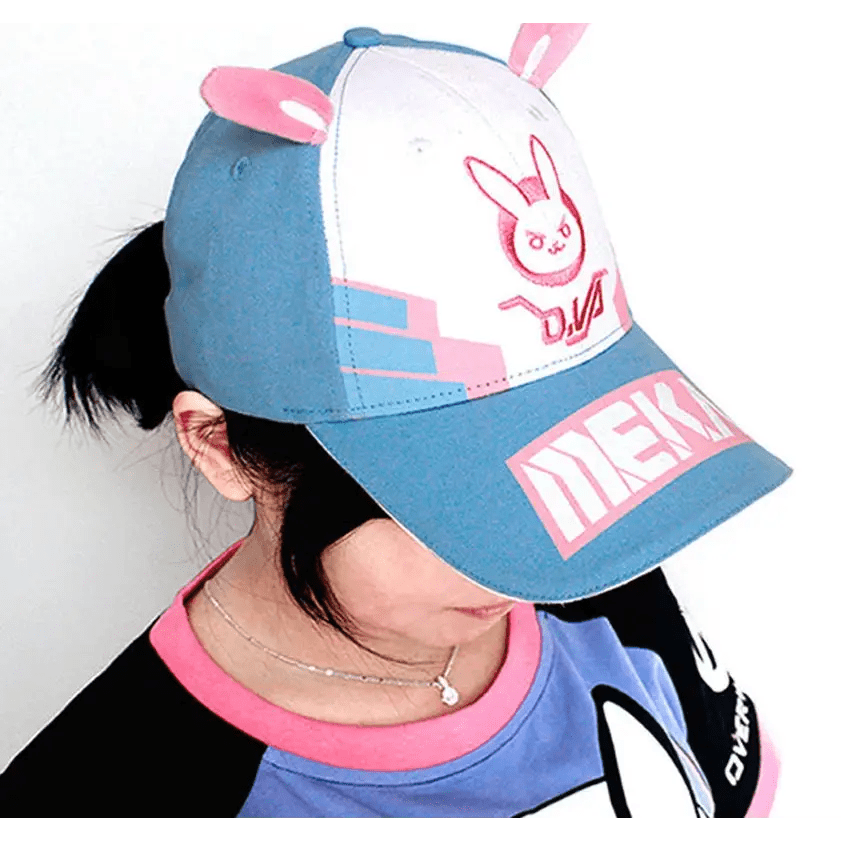 D.Va Overwatch Rabbit Ear Hat with Kawaii Embroidery and Detailing - Cosparty