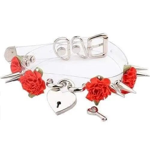 Edgy Floral Choker with Spiky Design and Heart Locket Key - Cosparty