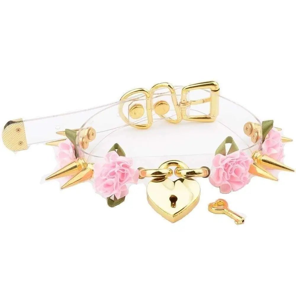 Edgy Floral Choker with Spiky Design and Heart Locket Key - Cosparty