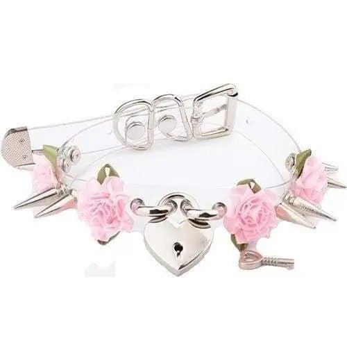 Edgy Floral Choker with Spiky Design and Heart Locket Key - Cosparty