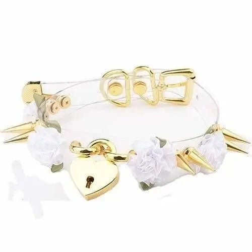 Edgy Floral Choker with Spiky Design and Heart Locket Key - Cosparty