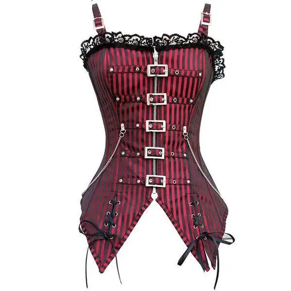 Edgy Punk Rock Corset with Pin Stripes and Lace Trim - Cosparty